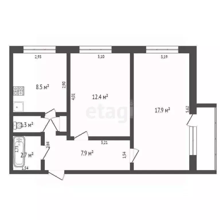 2-к кв. Кемеровская область, Юрга Кузбасский просп., 18А (51.0 м) - Фото 2