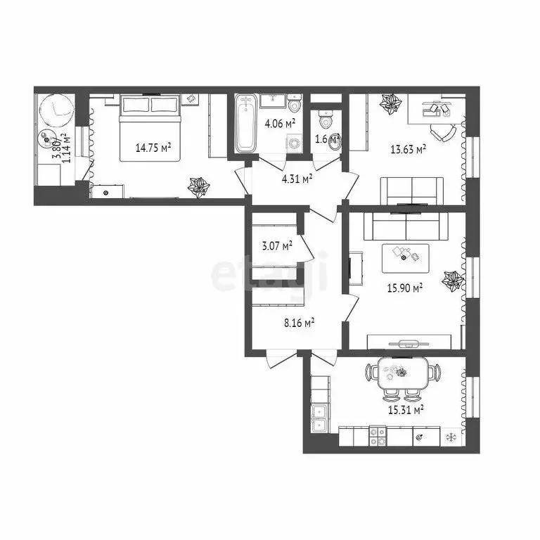 3-комнатная квартира: Тюмень, улица Фармана Салманова, 14 (64.5 м) - Фото 1