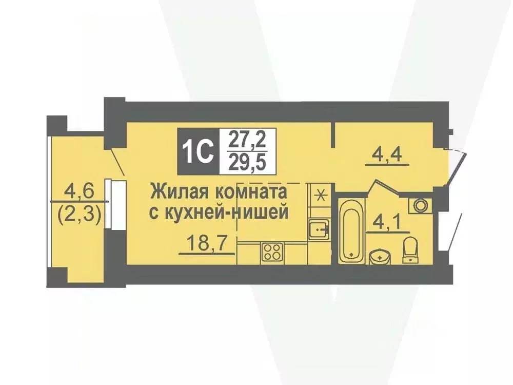 Студия Новосибирская область, Кольцово рп, 5-й мкр  (29.5 м) - Фото 0