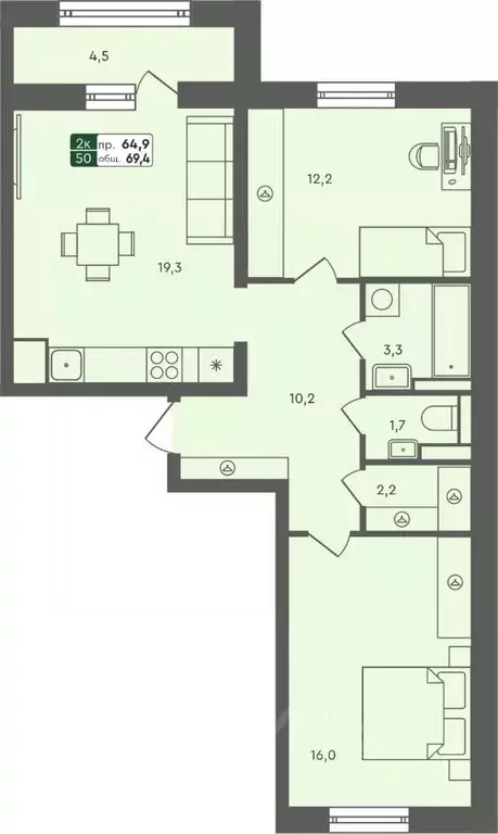 2-к кв. Курганская область, Курган Заозерный жилрайон, 6А мкр, 25/4 ... - Фото 0
