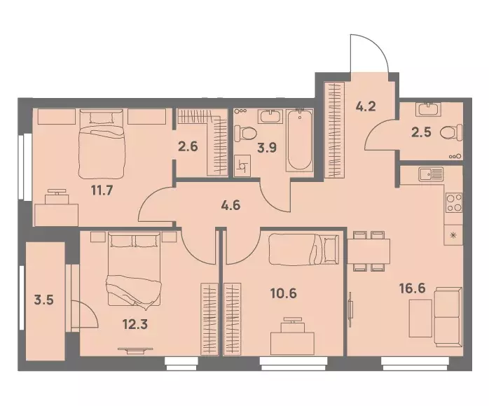 4-к квартира, 70.4 м - Фото 0