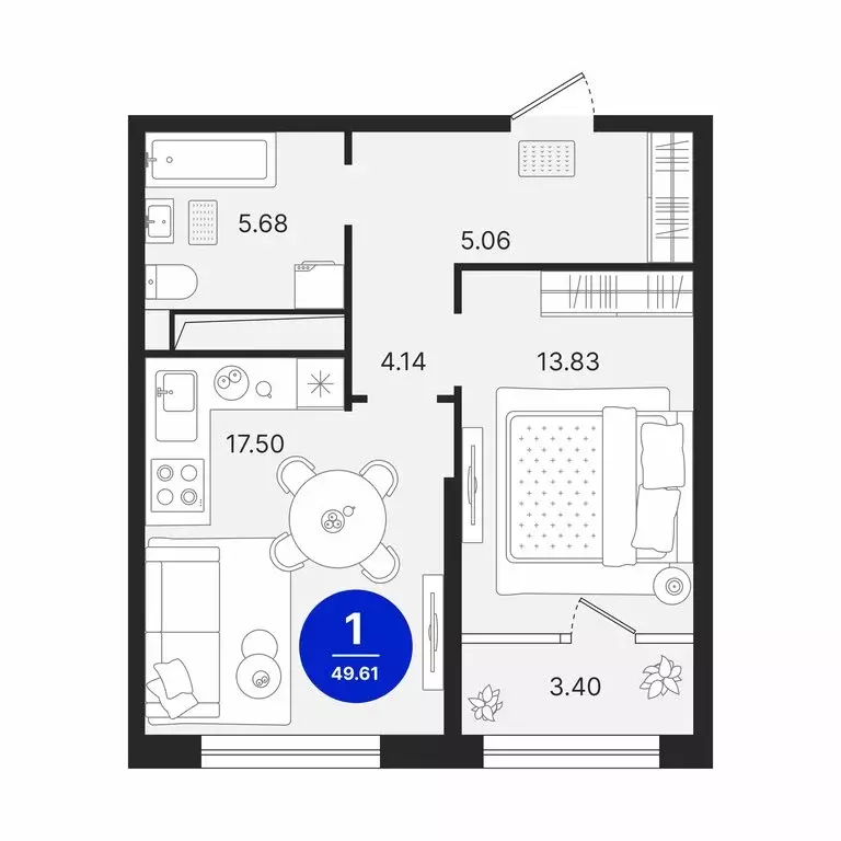 1-комнатная квартира: Тюмень, Холодильная улица, 23 (49.61 м) - Фото 1