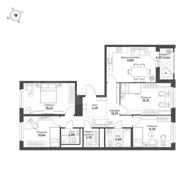 4-к. квартира, 100 м, 12/16 эт. - Фото 0