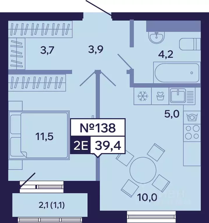 2-к кв. Саха (Якутия), Якутск ул. Новопортовская, 1Д (39.4 м) - Фото 1