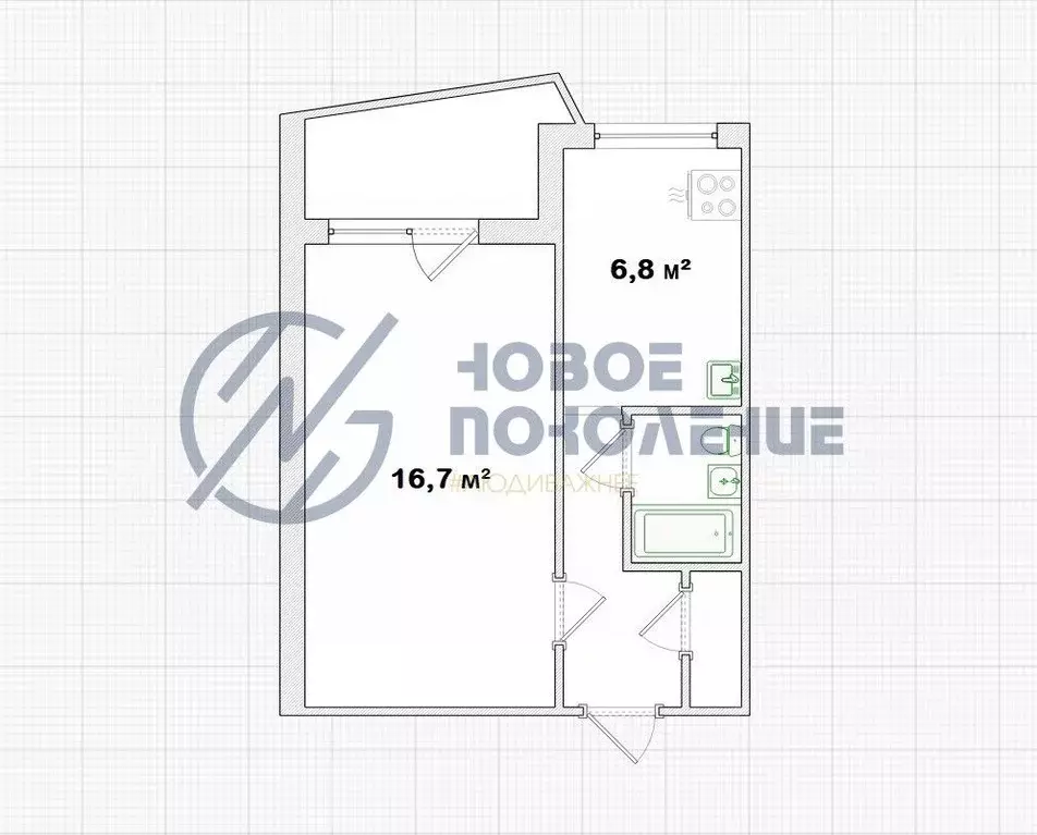 1-к кв. Омская область, Омск ул. Дмитриева, 2/5 (32.9 м) - Фото 1