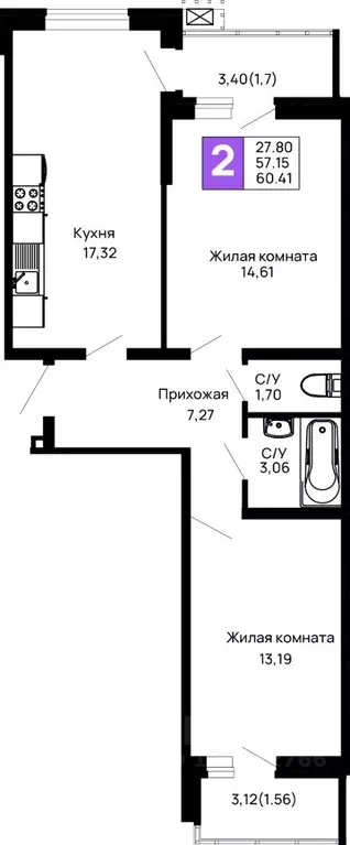 2-к кв. Адыгея, Майкоп 9 Мая ул., 14А (60.41 м) - Фото 0