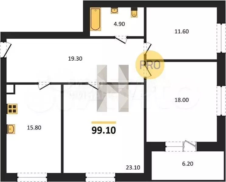 3-к. квартира, 99,1 м, 2/4 эт. - Фото 1