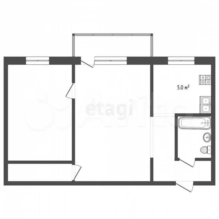 2-к. квартира, 42,1 м, 5/5 эт. - Фото 0