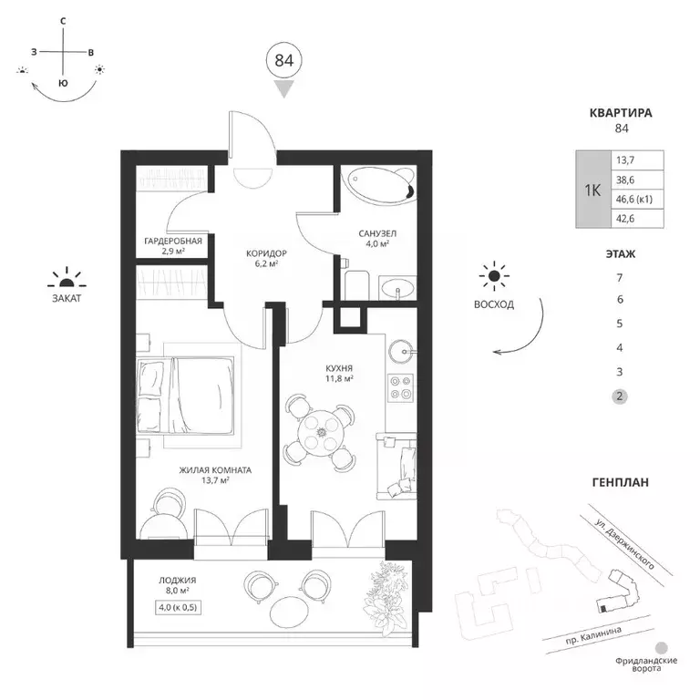 1-к кв. Калининградская область, Калининград просп. Калинина, 117 ... - Фото 1