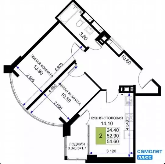 2-комнатная квартира: Анапа, Межсанаторный проезд, 20лит6 (54.6 м) - Фото 1