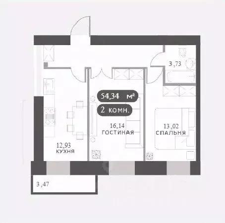 2-к кв. Красноярский край, Красноярск Академгородок мкр,  (54.34 м) - Фото 1