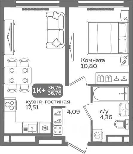 1-к кв. Тюменская область, Тюмень ул. Заполярная, 9/2 (36.76 м) - Фото 0