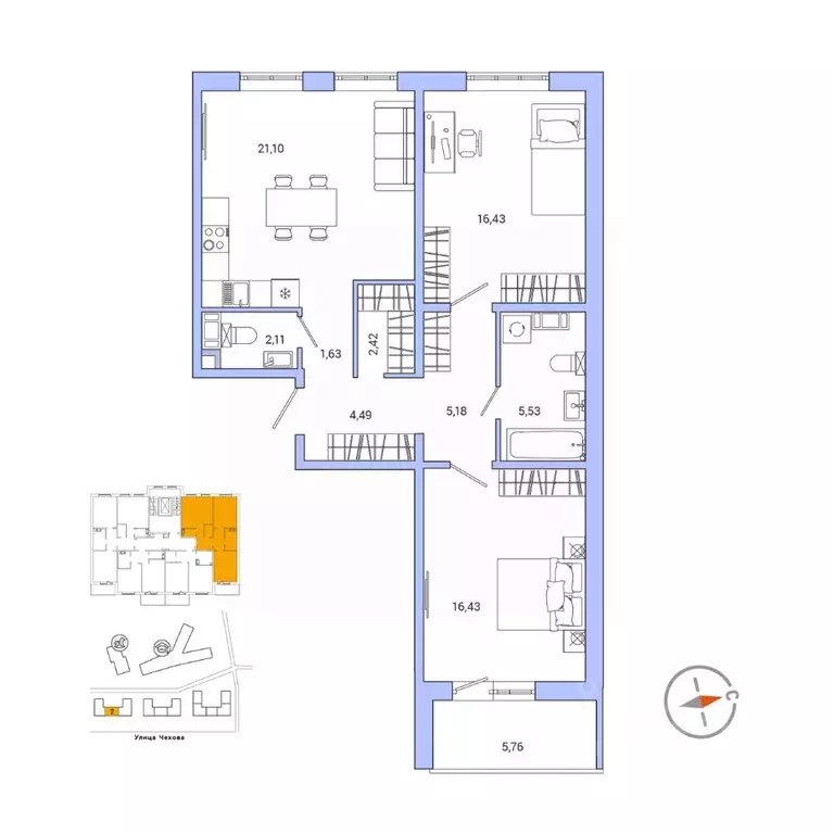 2-к кв. Ленинградская область, Гатчина ул. Чехова, 39 (78.4 м) - Фото 1