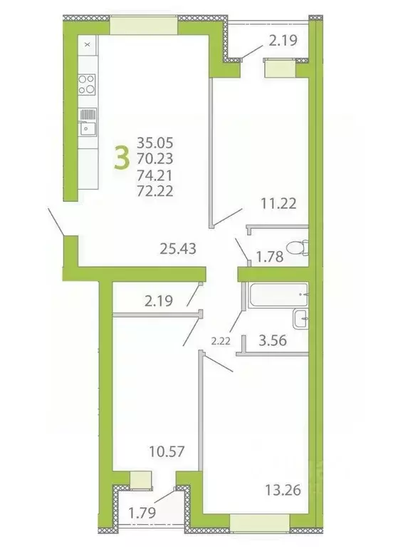 3-к кв. Воронежская область, Семилуки ул. Маяковского, 3 (69.5 м) - Фото 0