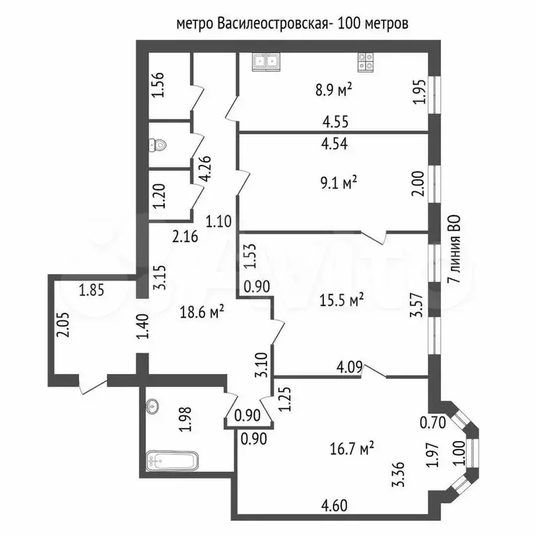 3-к. квартира, 77,1 м, 4/6 эт. - Фото 0