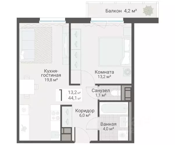 1-к кв. Санкт-Петербург Актерский проезд, 2к2 (44.1 м) - Фото 1