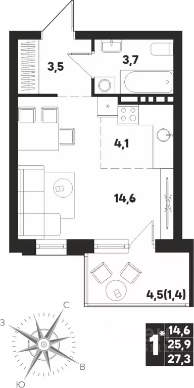 Студия Пермский край, д. Кондратово ул. Парфенова, 5 (27.3 м) - Фото 0