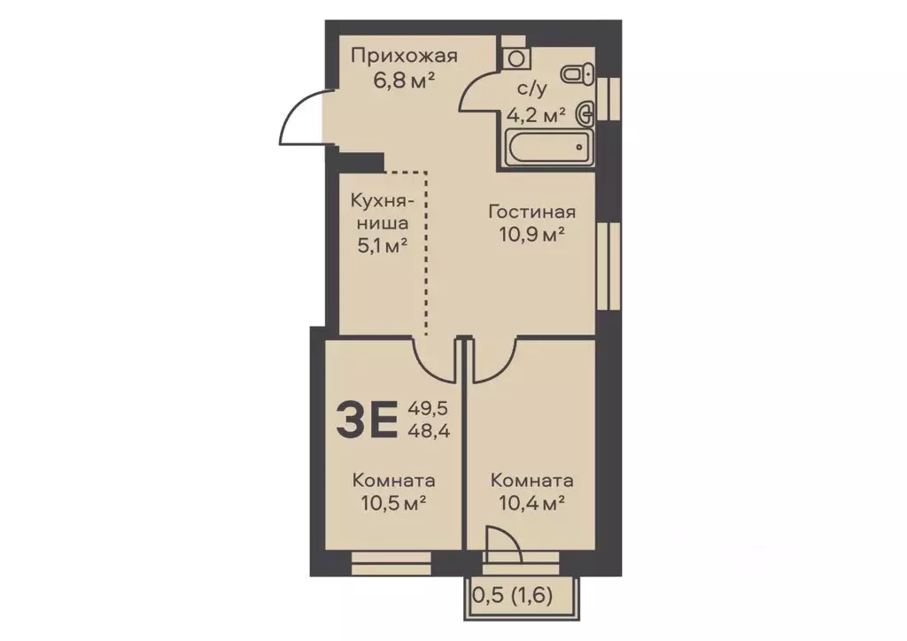 3-к кв. Пермский край, Пермь ул. Подводников (48.4 м) - Фото 1