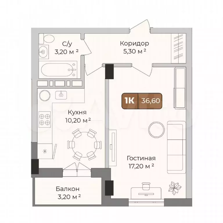 1-к. квартира, 36,6 м, 7/9 эт. - Фото 0