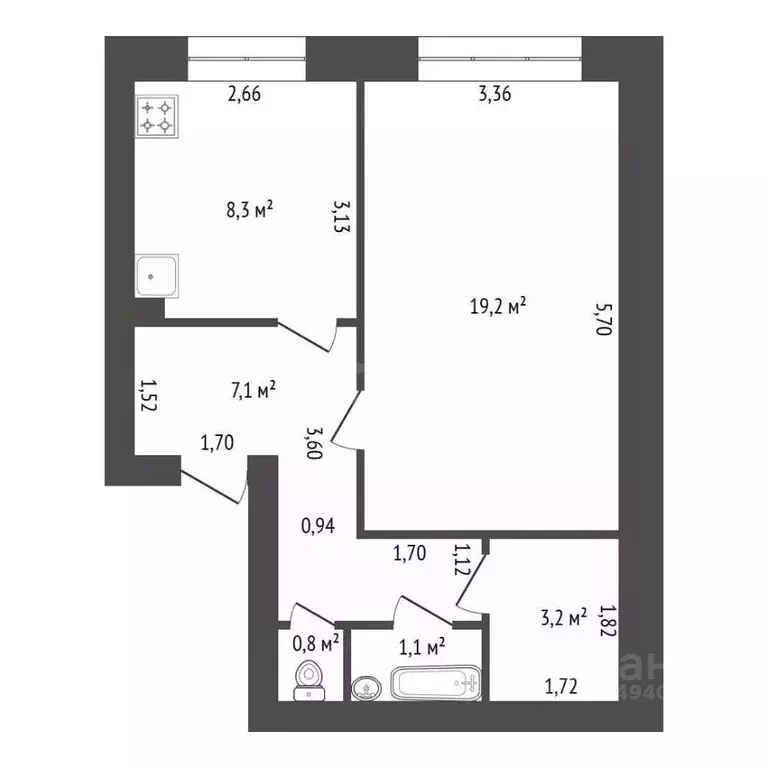 1-к кв. Башкортостан, Уфа Российская ул., 33/2 (39.7 м) - Фото 2