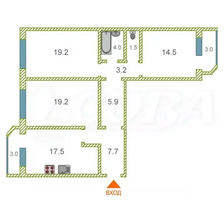 3-к кв. Тюменская область, Тюмень ул. Федюнинского, 58к1 (92.3 м) - Фото 1