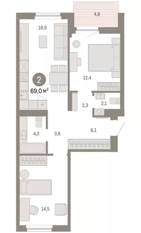 2-комнатная квартира: Новосибирский район, рабочий посёлок Краснообск, ... - Фото 2