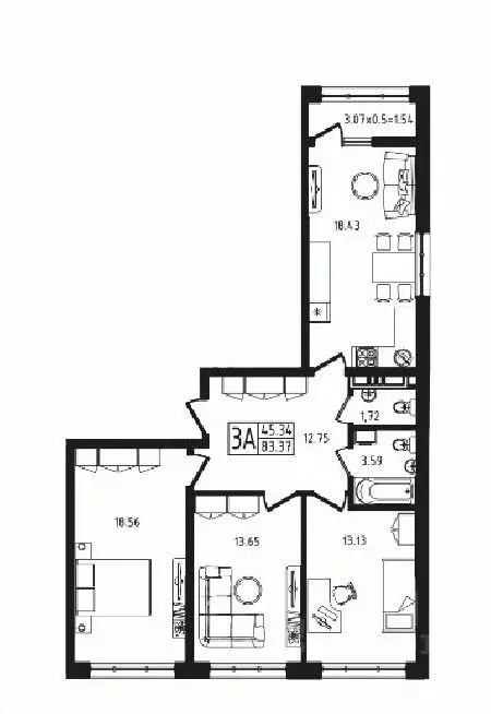 3-к кв. Адыгея, Майкоп  (83.37 м) - Фото 1
