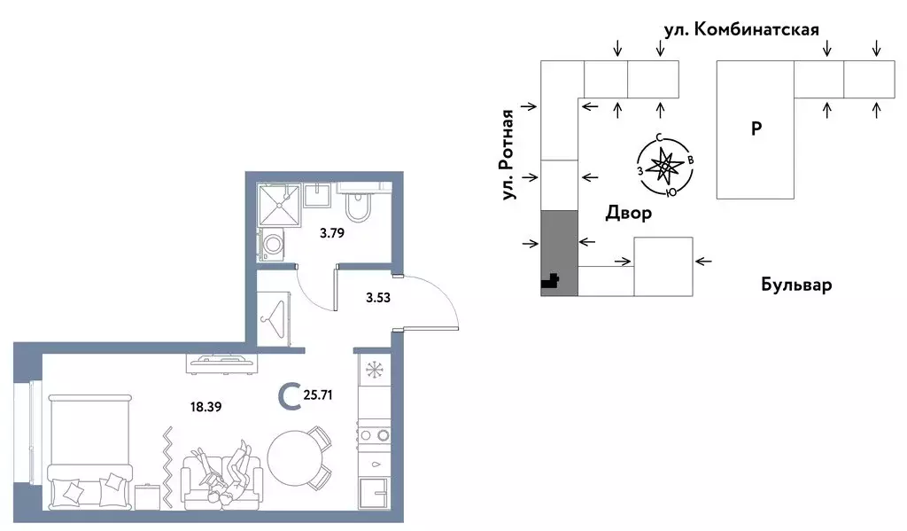 1-комнатная квартира: Екатеринбург, Ленинский район (25.71 м) - Фото 1