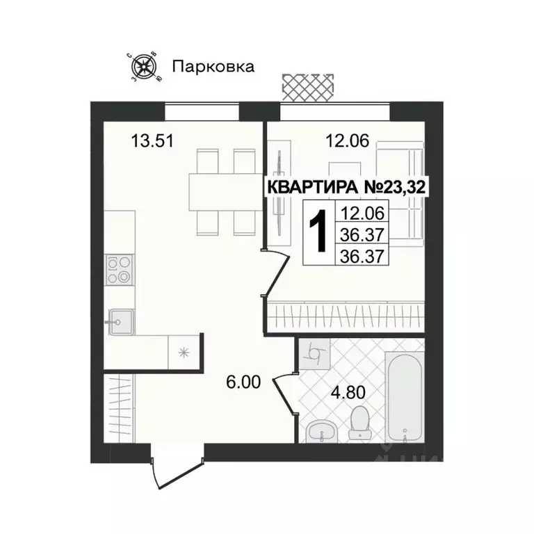 1-к кв. Владимирская область, Муром ул. 1-я Новослободская (36.28 м) - Фото 0