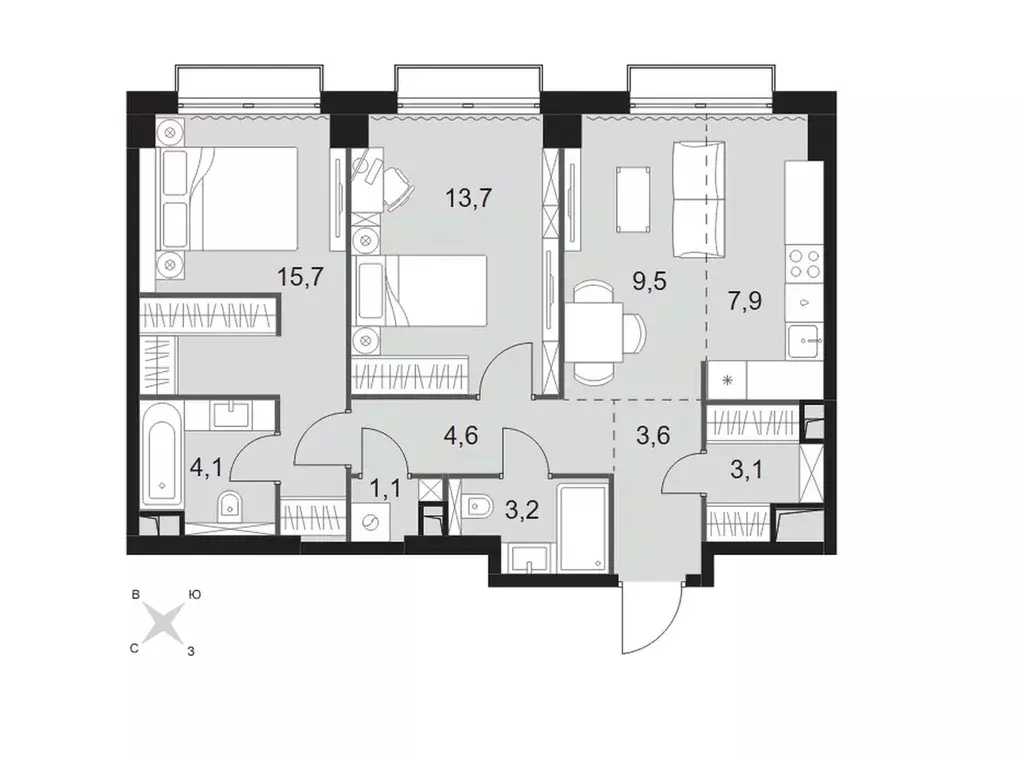 2-к кв. Москва Сидней Сити жилой комплекс, к5/2 (66.5 м) - Фото 0