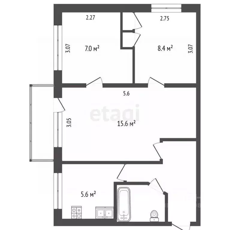 3-к кв. Камчатский край, Петропавловск-Камчатский ул. Абеля, 39 (46.0 ... - Фото 2