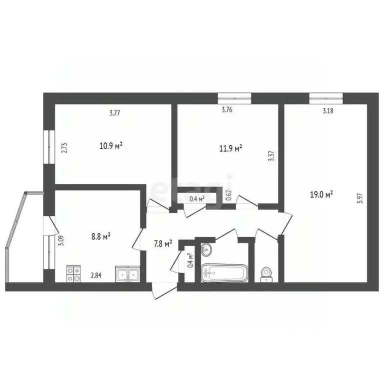 3-к кв. Челябинская область, Миасс просп. Октября, 52 (62.8 м) - Фото 1