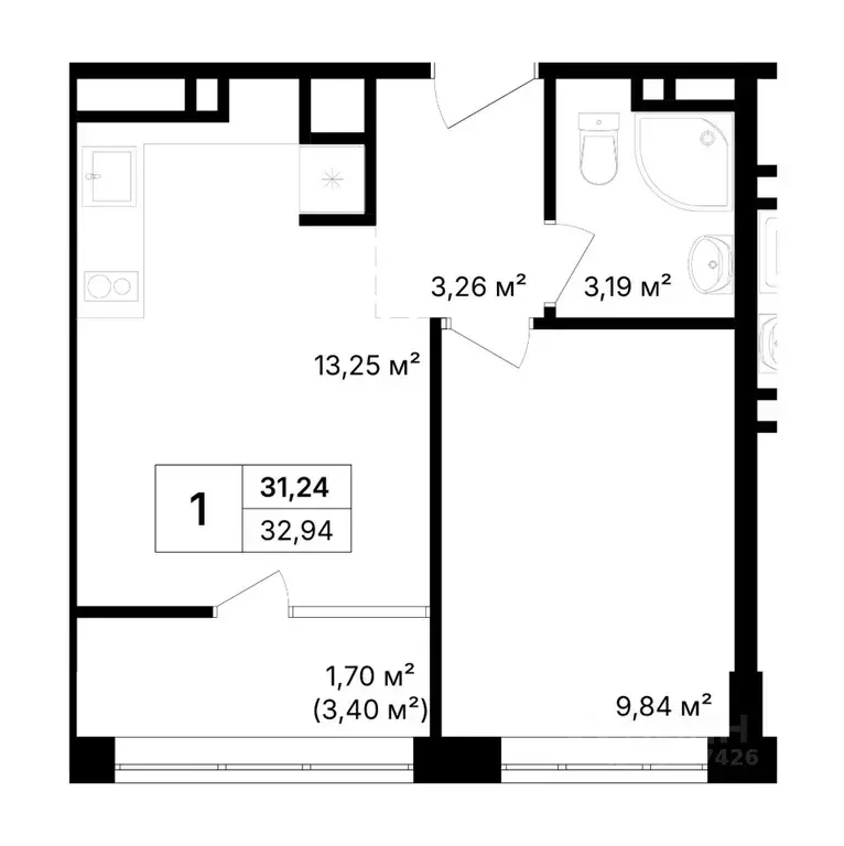 1-к кв. Крым, Щелкино Ленинский район, 2-й мкр,  (32.94 м) - Фото 1