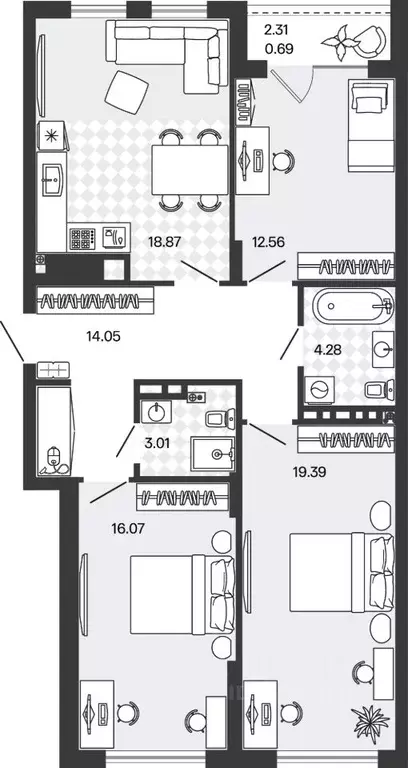 3-к кв. Калининградская область, Гурьевский муниципальный округ, пос. ... - Фото 1