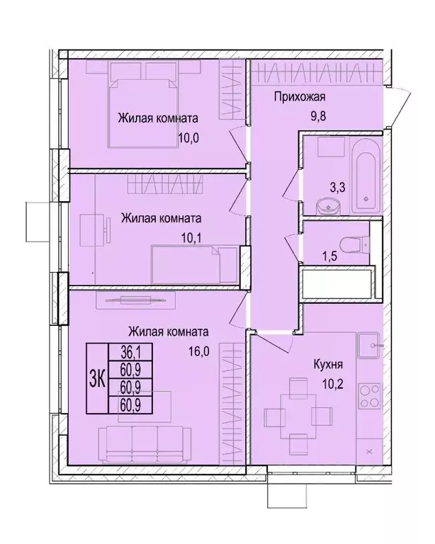 3-к кв. Московская область, Мытищи Медицинская ул., 2А (60.9 м) - Фото 0