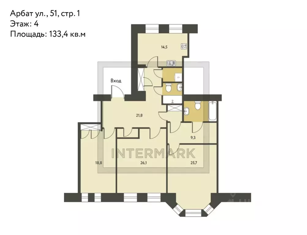 3-к кв. Москва ул. Арбат, 51С1 (133.4 м) - Фото 1
