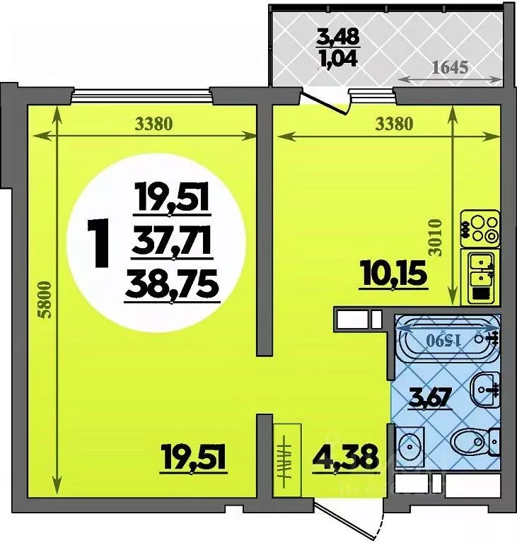 1-к кв. Адыгея, Майкоп ул. Михайлова, 7 (38.75 м) - Фото 1