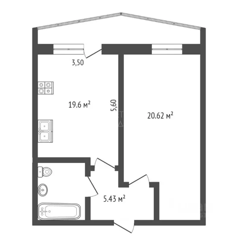 1-к кв. Тюменская область, Тюмень ул. Дмитрия Менделеева, 7 (48.6 м) - Фото 1