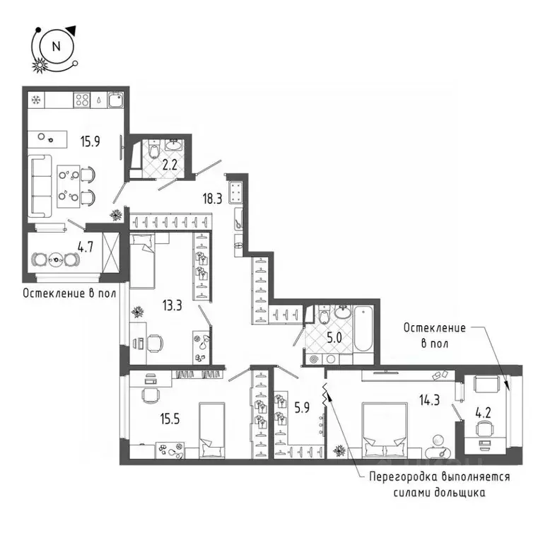 3-к кв. Санкт-Петербург Белоостровская ул., 28 (95.0 м) - Фото 0