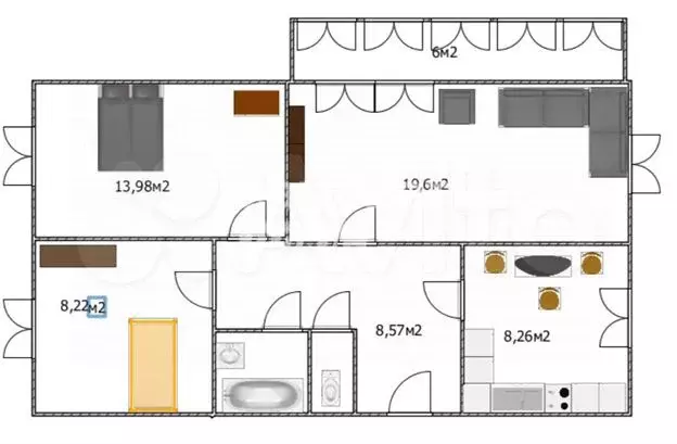 3-к. квартира, 63 м, 4/5 эт. - Фото 0