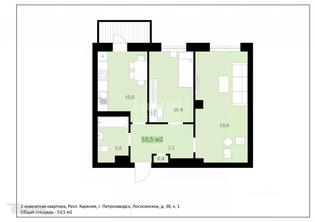 2-к кв. Карелия, Петрозаводск Лососинское ш., 38к1 (53.5 м) - Фото 2