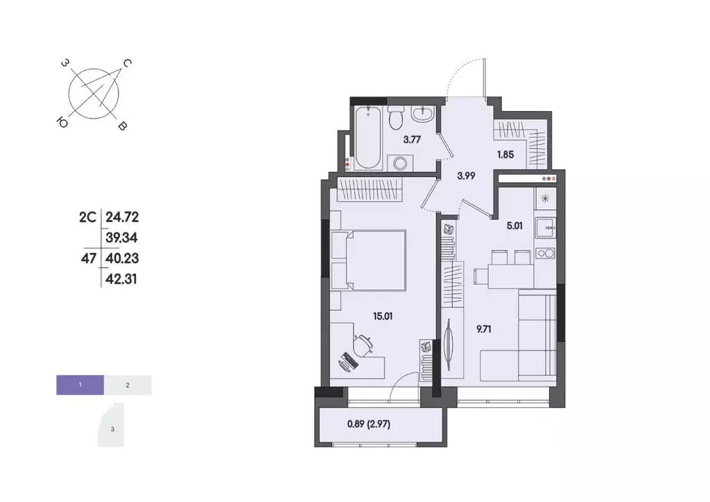 2-к кв. Удмуртия, Ижевск ул. Джамбула, 83 (40.23 м) - Фото 1