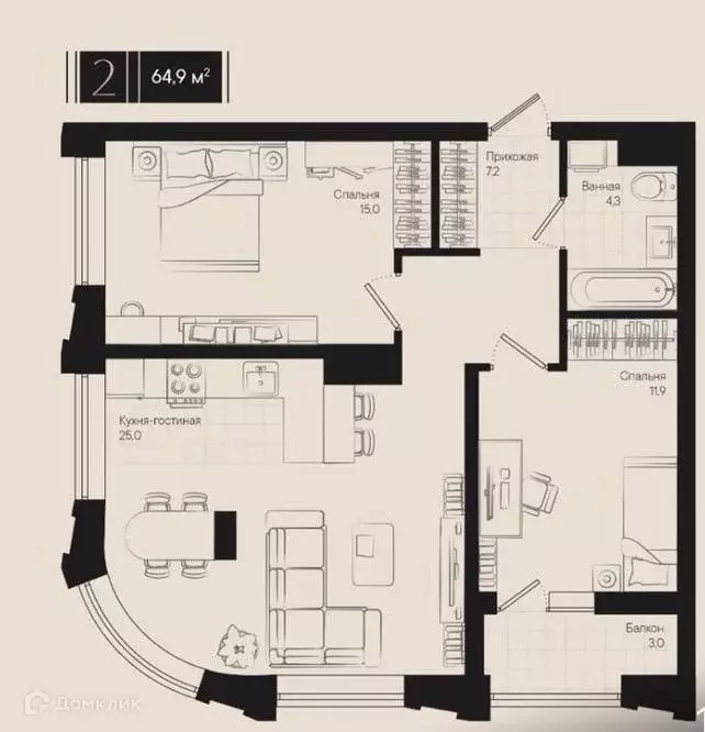 Продаётся 2-к квартира, 65 м - Фото 0