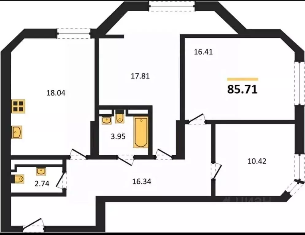 3-к кв. Самарская область, Самара просп. Карла Маркса, 231Б (84.3 м) - Фото 2