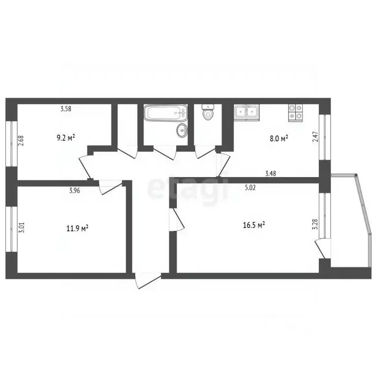 3-к кв. Тюменская область, Тюмень Ткацкий проезд, 12 (58.5 м) - Фото 2