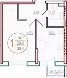 1-к. квартира, 30 м, 5/5 эт. - Фото 0