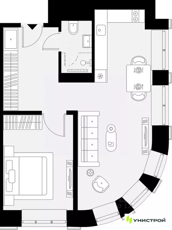 1-к кв. Татарстан, Казань Родины мкр,  (43.79 м) - Фото 1