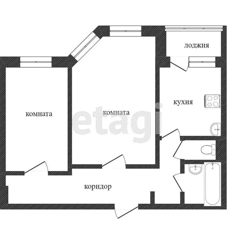 Квартира, 2 комнаты, 54.8 м - Фото 0
