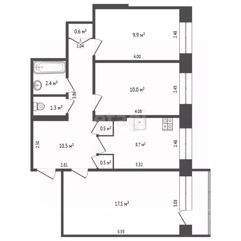 3-к кв. Саха (Якутия), Якутск ул. Богдана Чижика, 20/2 (61.5 м) - Фото 2