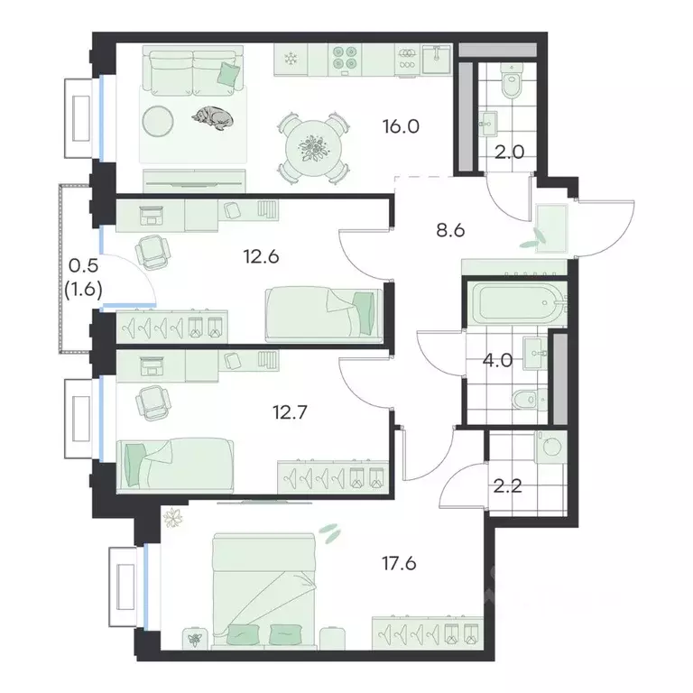 3-к кв. Московская область, Раменское G3 Михалевич жилой комплекс ... - Фото 1
